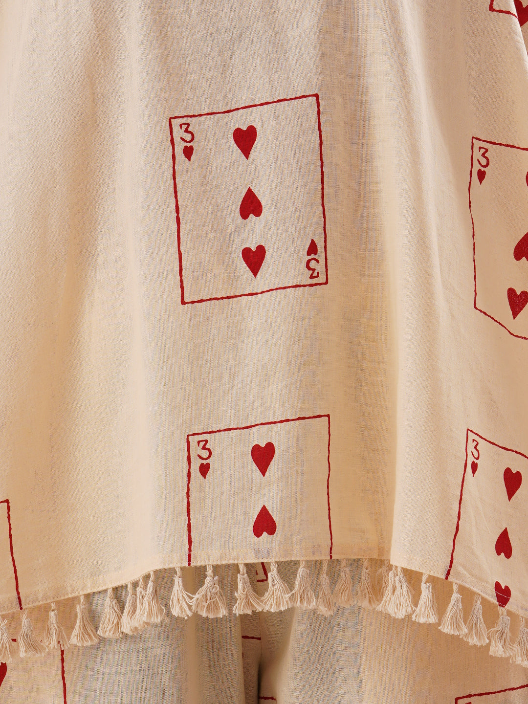 Abstract Printed Kaftan Cotton Flax Co-ord Set - Cream