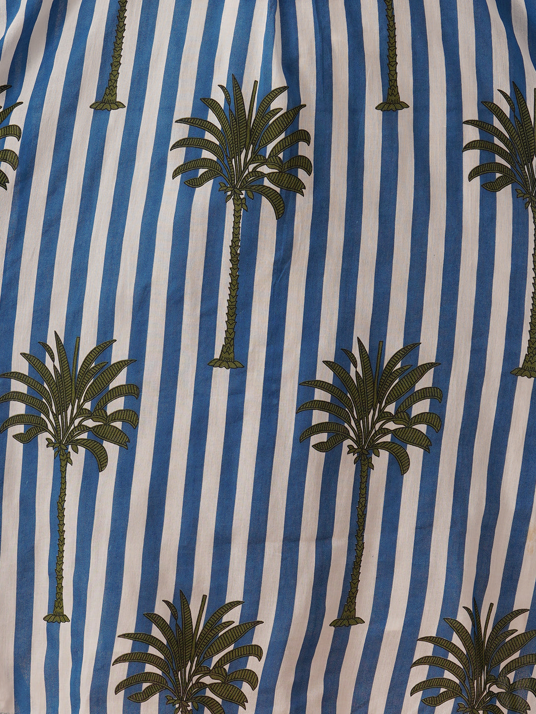 Stripes and Tropical Printed A-Line Flared Kurta with Pant - Blue