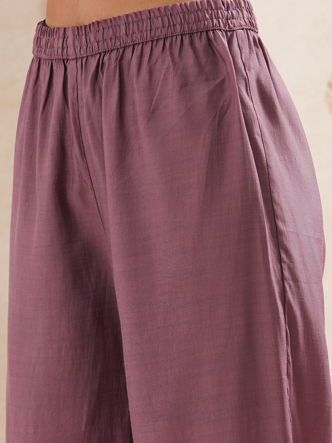 Solid Zari Floral Embroidered A-Line Co-ord Set - Purple