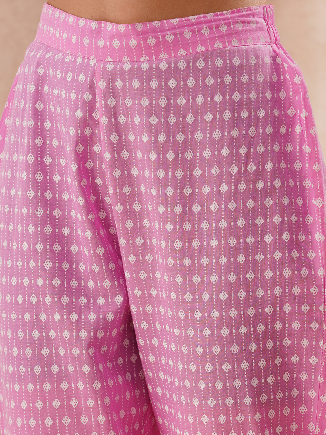 Ethnic Khari Printed Embroidered Straight Fit Kurta with Pant - Pink