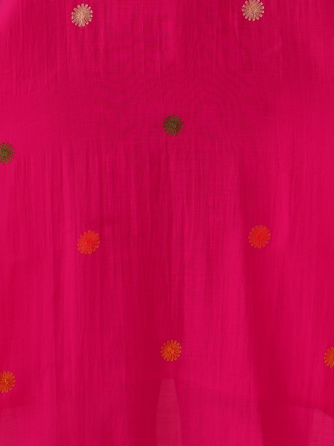 Solid Floral Threadwork Embroidered Straight Kurta with Pant and Dupatta - Rani