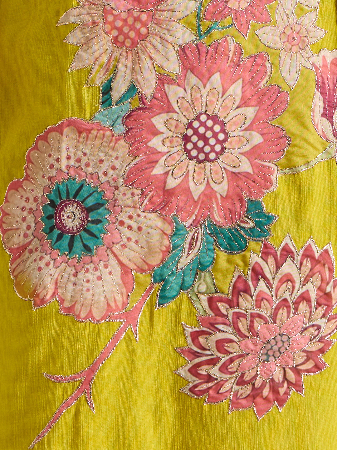 Solid Floral Printed Straight Fit Kurta with Pant and Printed Dupatta - Mustard