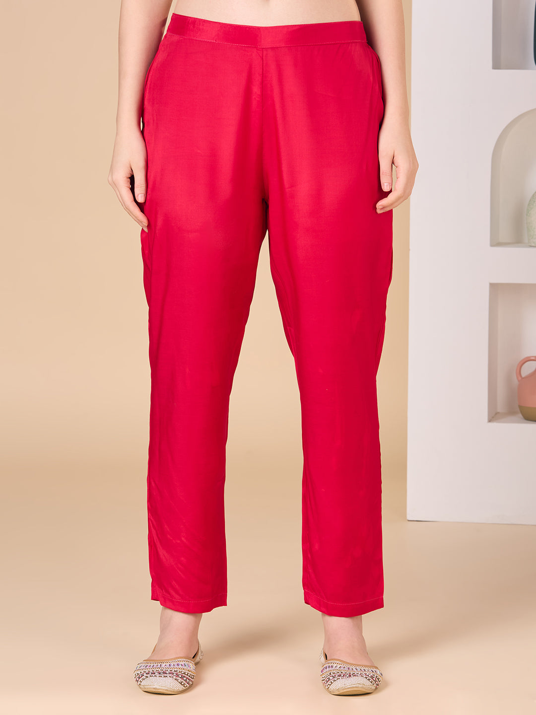 Floral Woven & Hand Embroidered Straight Kurta with Pant & Dupatta - Rani