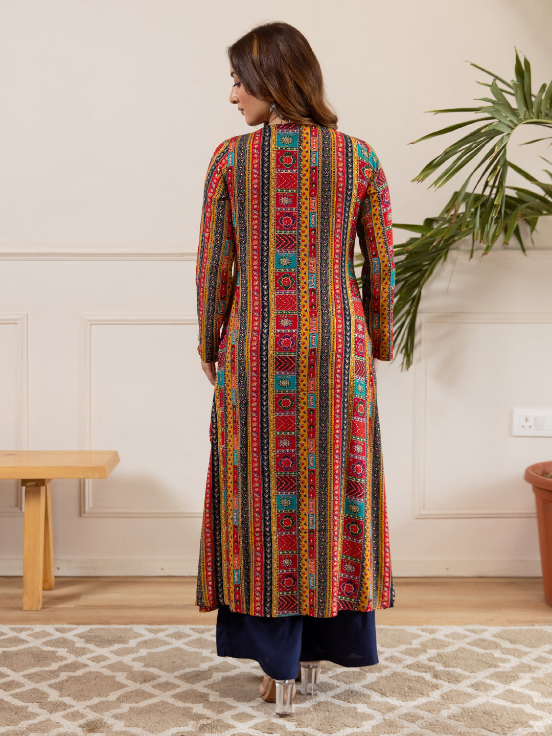 Ethnic Printed & Embroidered A-Line Kurta with Palazzo - Multi