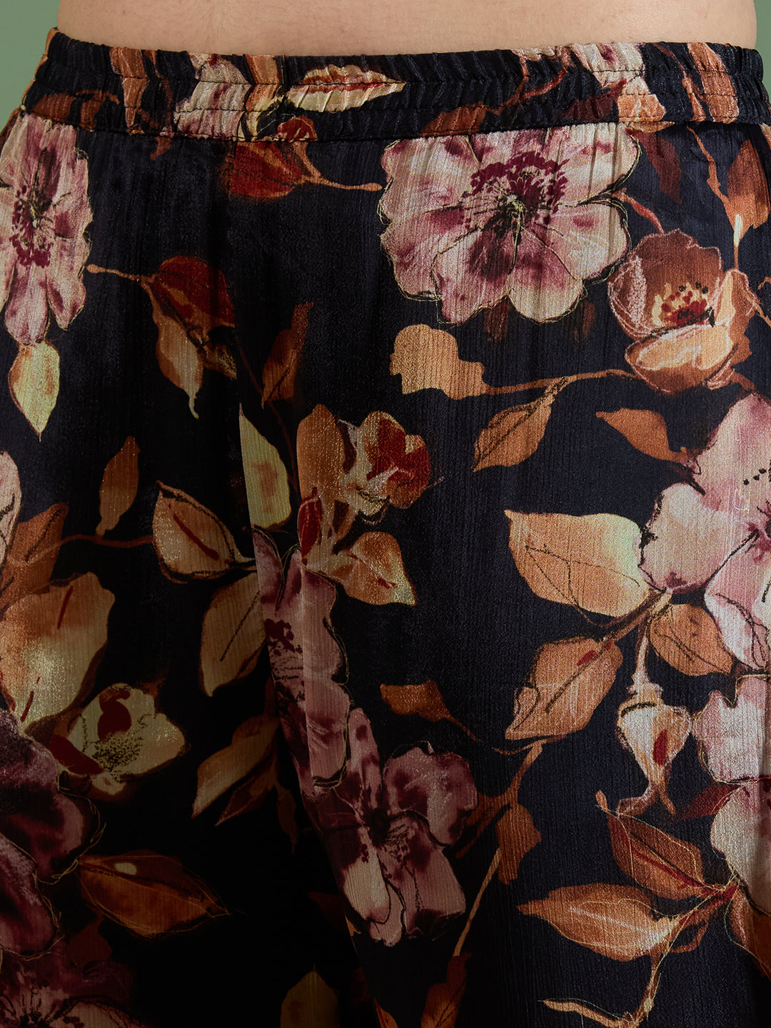 Solid Ethnic Embroidered A-Line Kurta with Printed Pant - Navy Blue