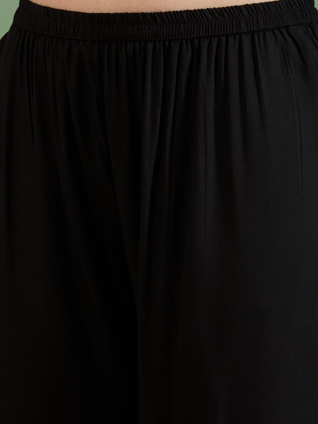 Floral Bandhani Printed Straight Fit Kurta with Palazzo - Black