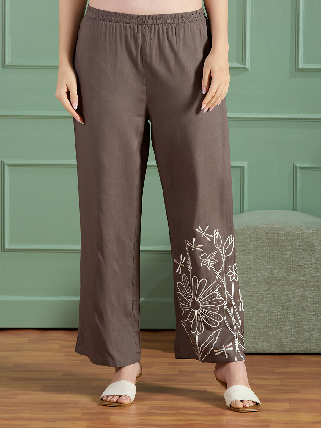 Floral Threadwork Embroidered A-Line Co-ord Set - Grey