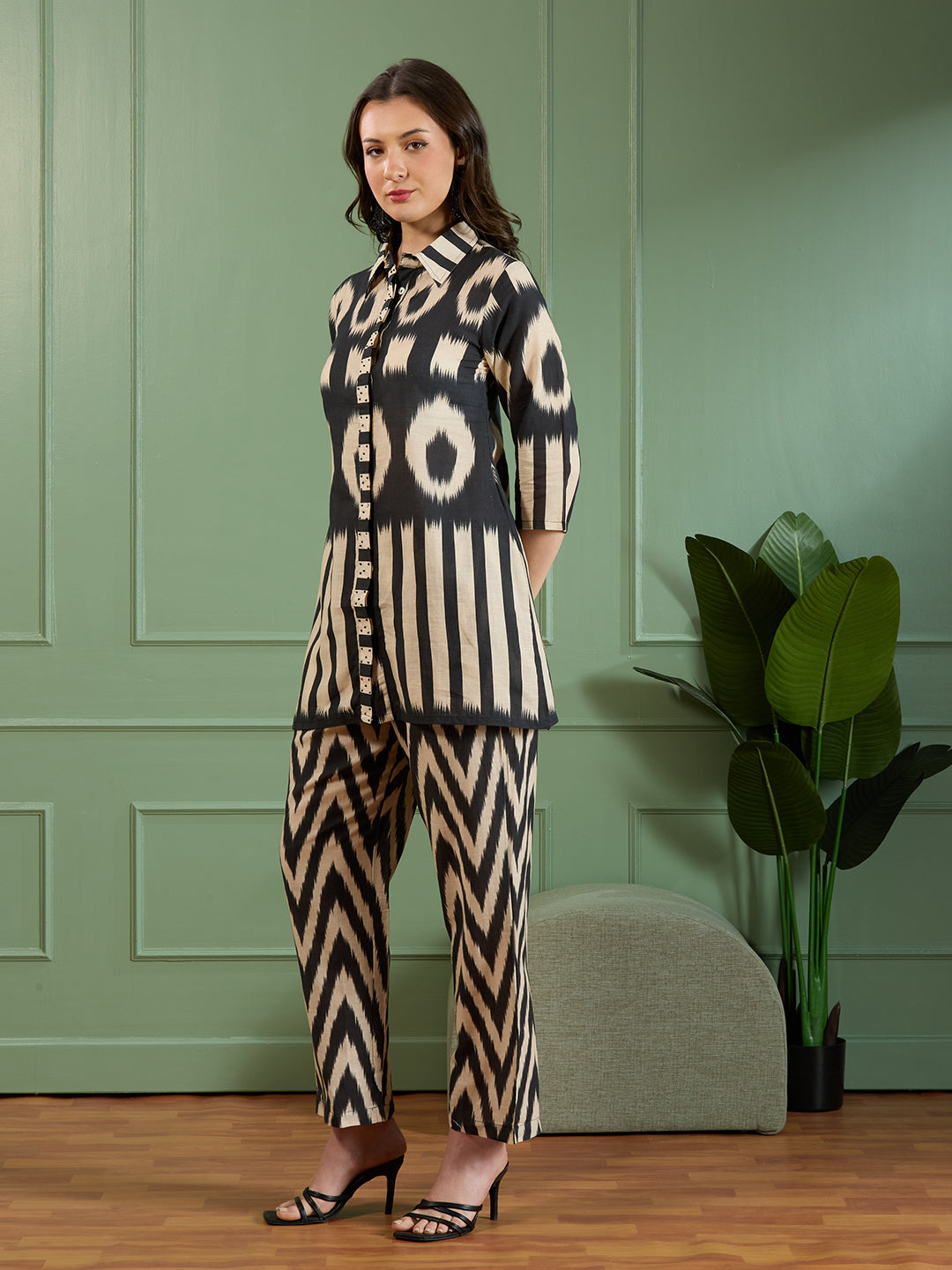 Abstract Chevron Printed A-Line Co-ord Set -Multi