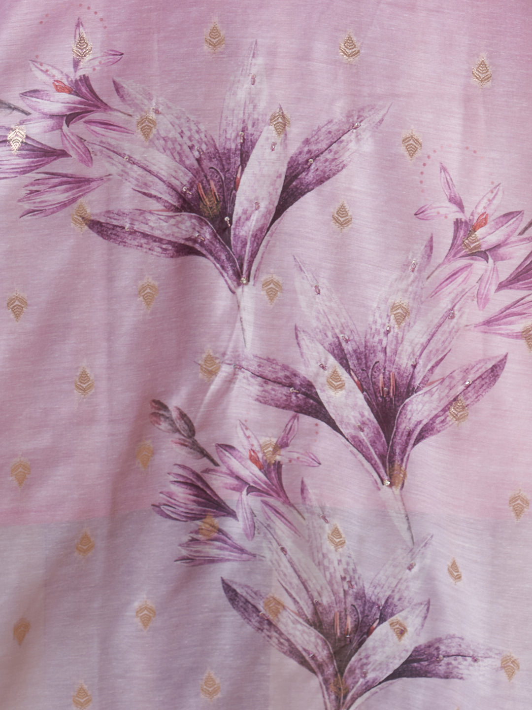 Floral Printed Embroidered Straight Fit Kurta with Pant and Dupatta - Mauve