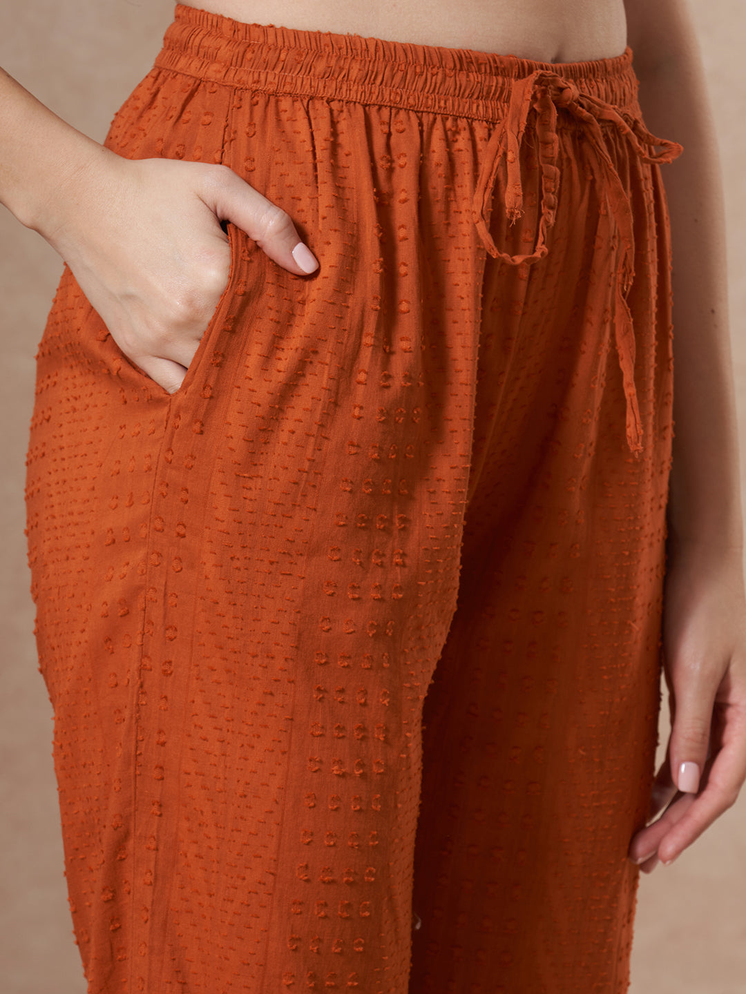 Floral Embroidered Straight Fit Kurta with Pant and Dupatta - Rust
