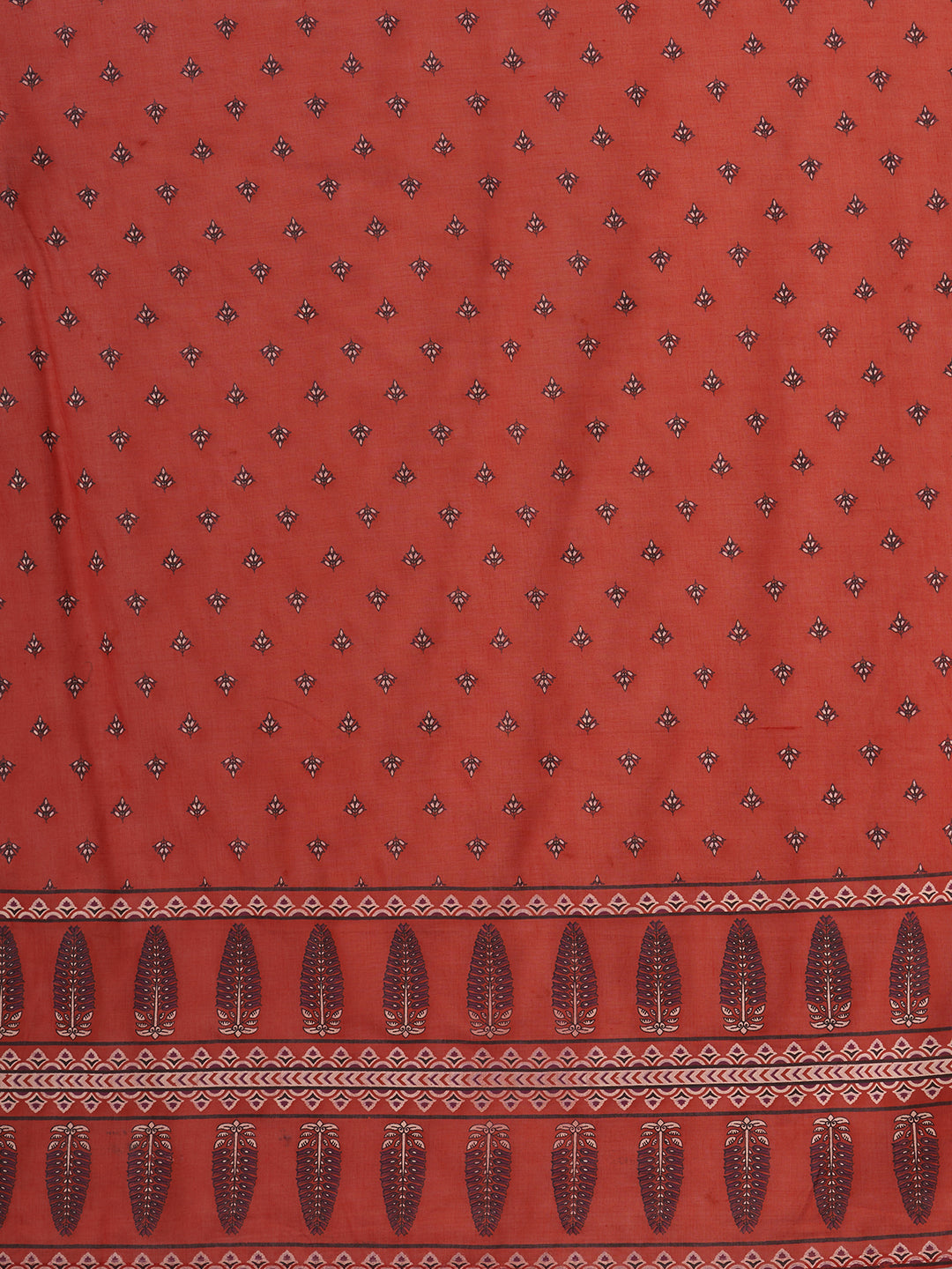Ethnic Floral Printed & Embroidered Straight Kurta with Pant & Dupatta - Rust