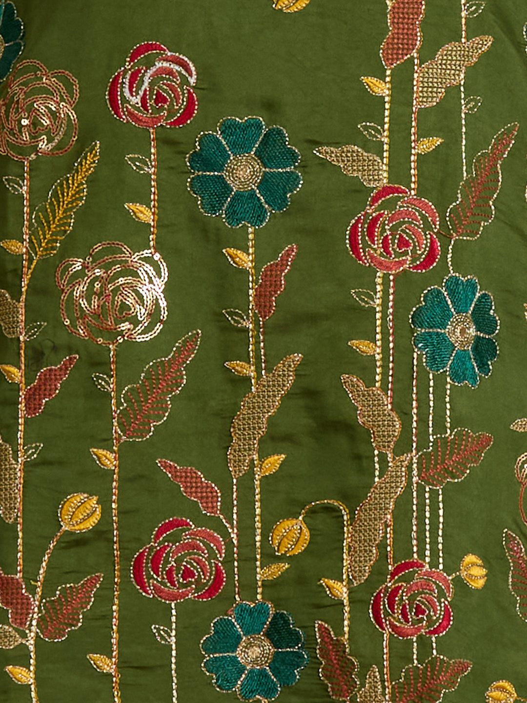 Festive Solid Floral Embroidered Straight Fit Kurti with Sharara and Dupatta - Green