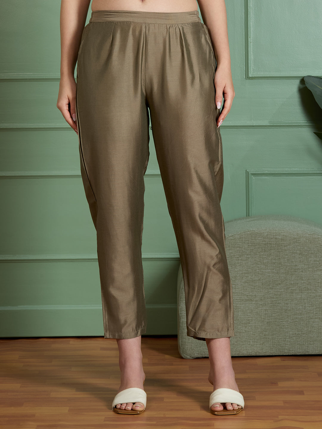 Festive Peacock Floral Printed Straight Fit Kurta with Pant and Dupatta - Taupe