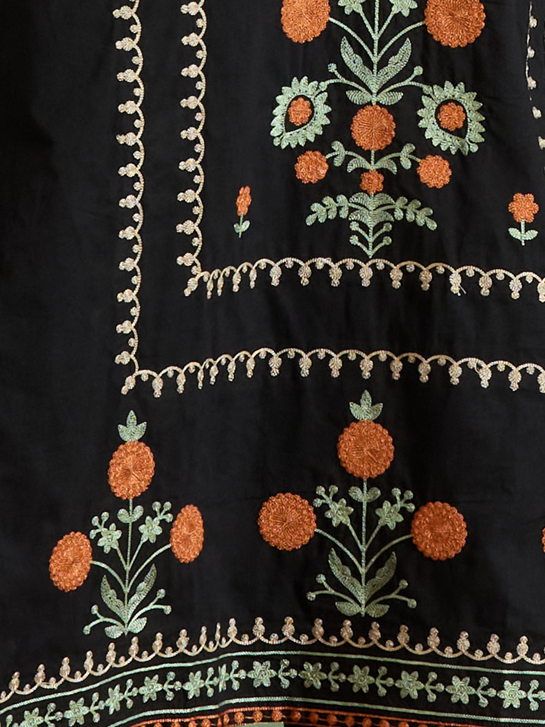 Solid Floral Threadwork Embroidered Straight Kurta with Pant and Dupatta - Black