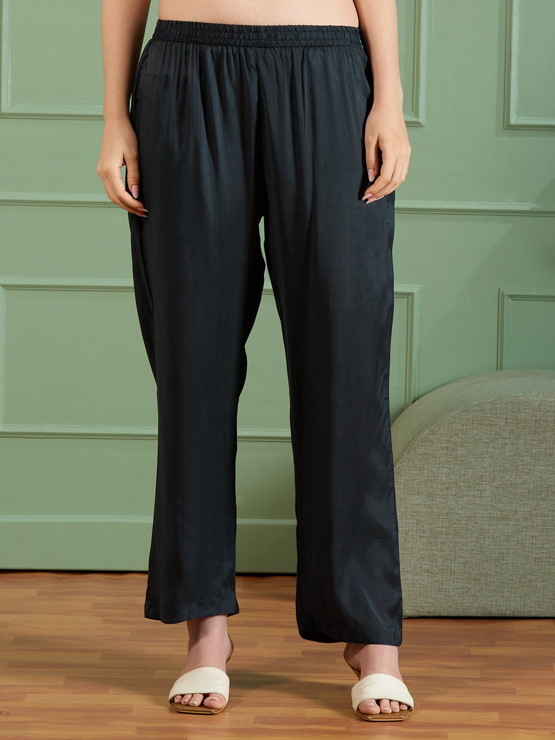 Abstract Floral Printed Embroidered Straight Fit Kurta with Pant and Dupatta - Black