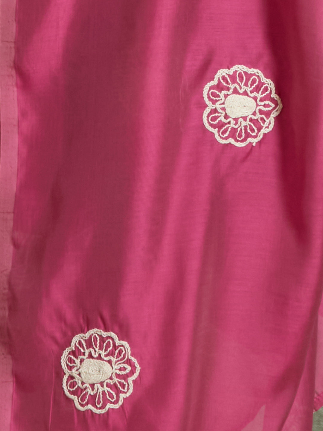 Solid Threadwork Embroidered A-Line Kurta with Pant & Dupatta - Pink