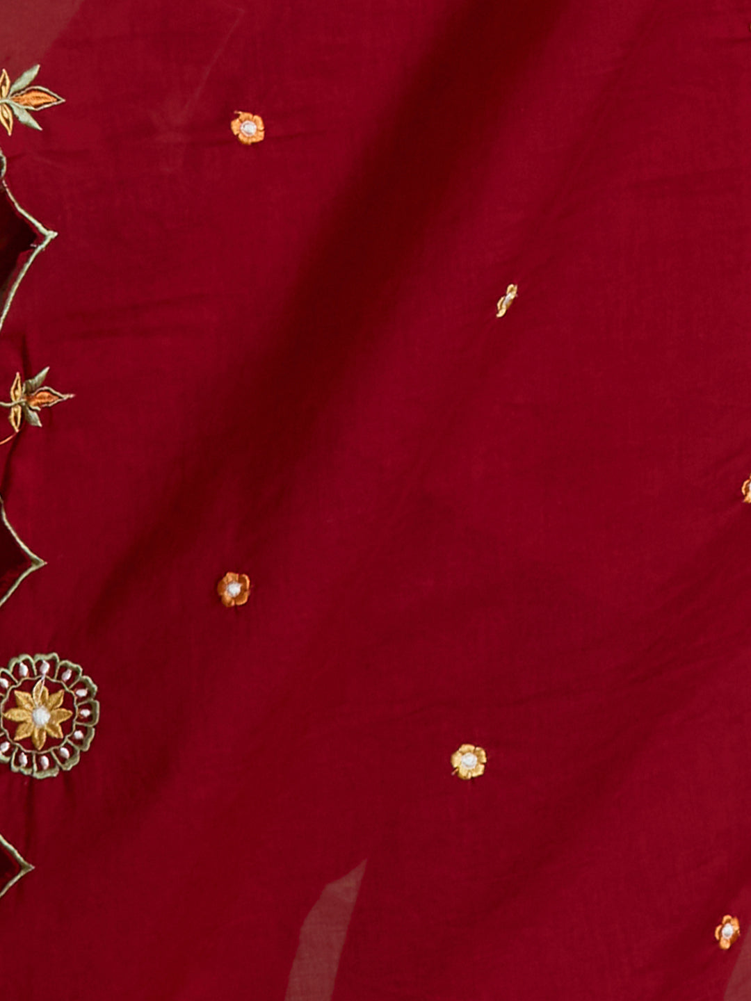 Solid Floral Threadwork Embroidered Straight Fit Kurta with Salwar and Dupatta - Maroon