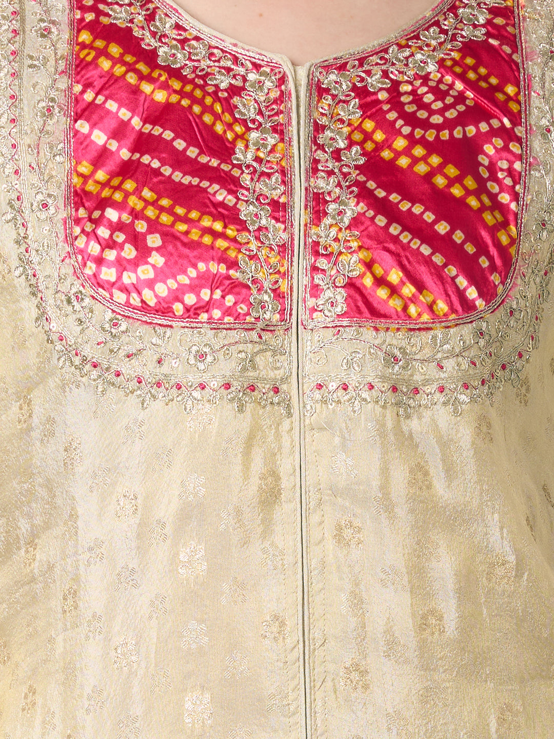 Solid Ethnic Floral Zari Embroidered Straight Fit Tissue Co-ord Set - Off White