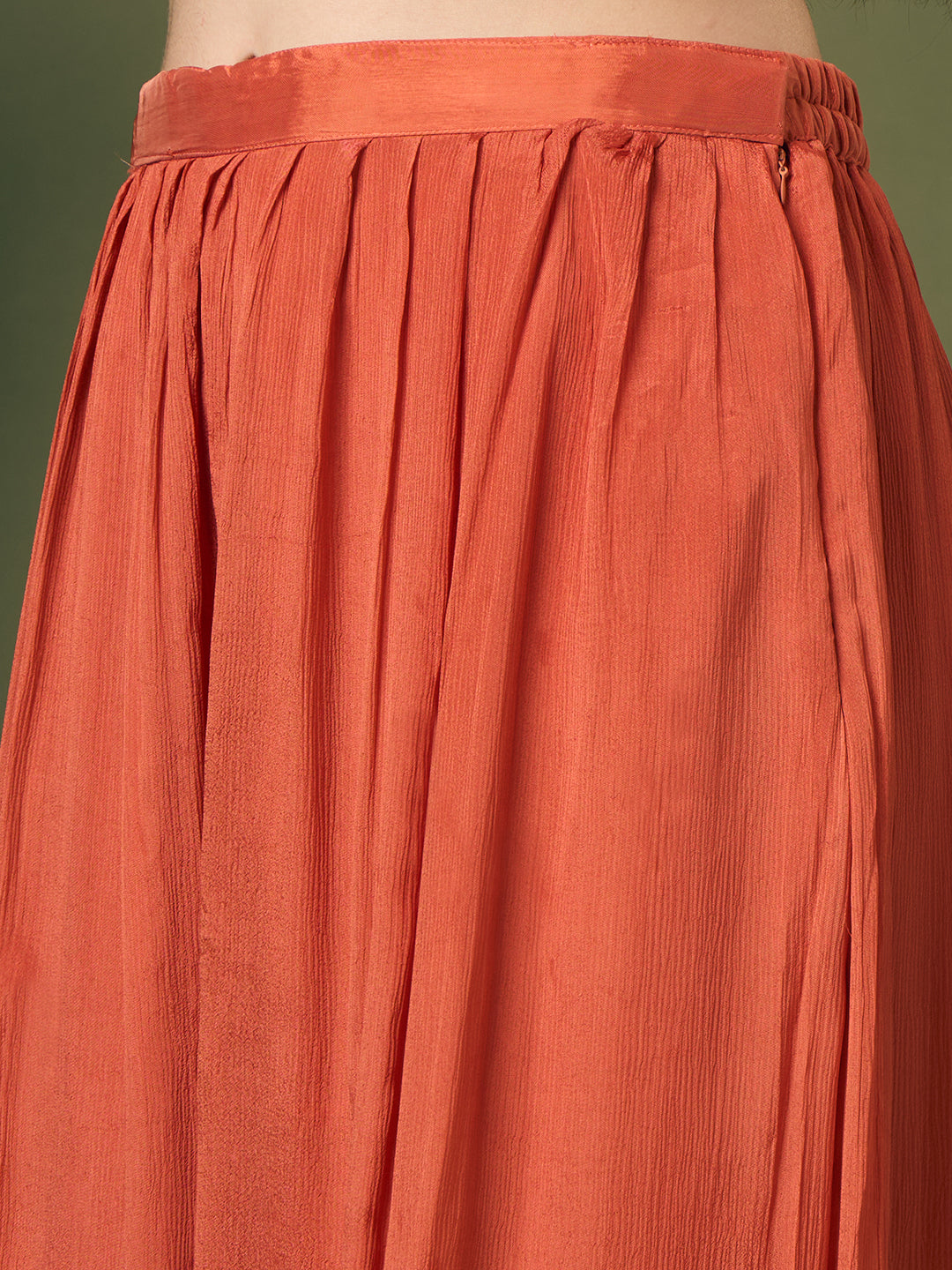 Festive Solid Floral Woven A-Line Kurta with Flared Palazzo - Peach