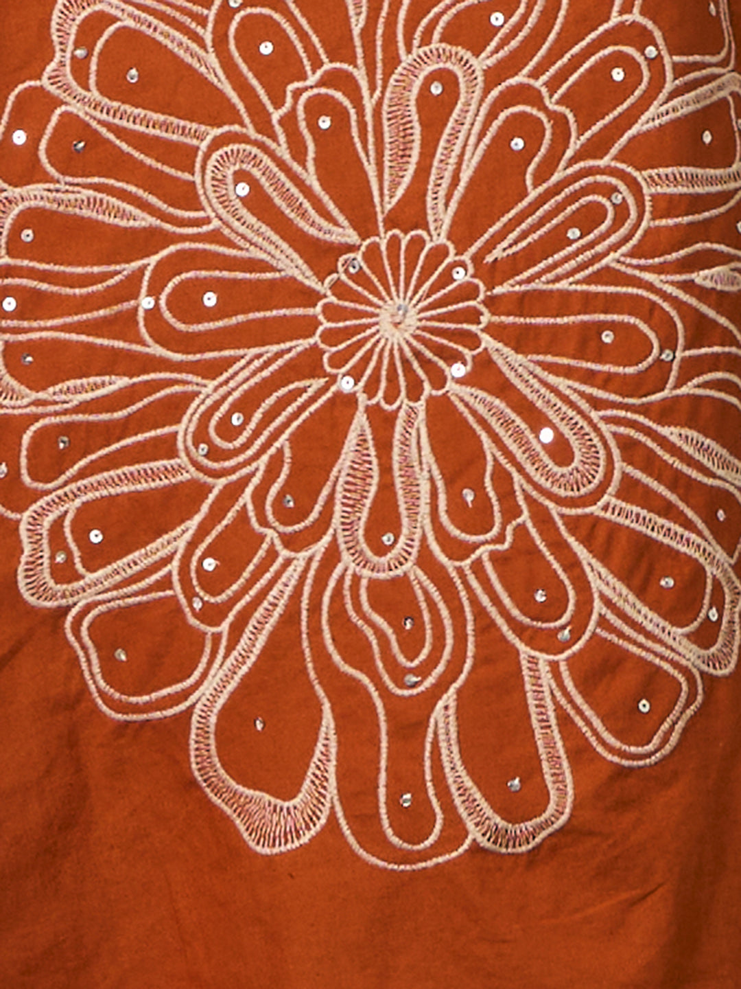 Solid Floral Embroidered A-Line Co-ord Set - Rust