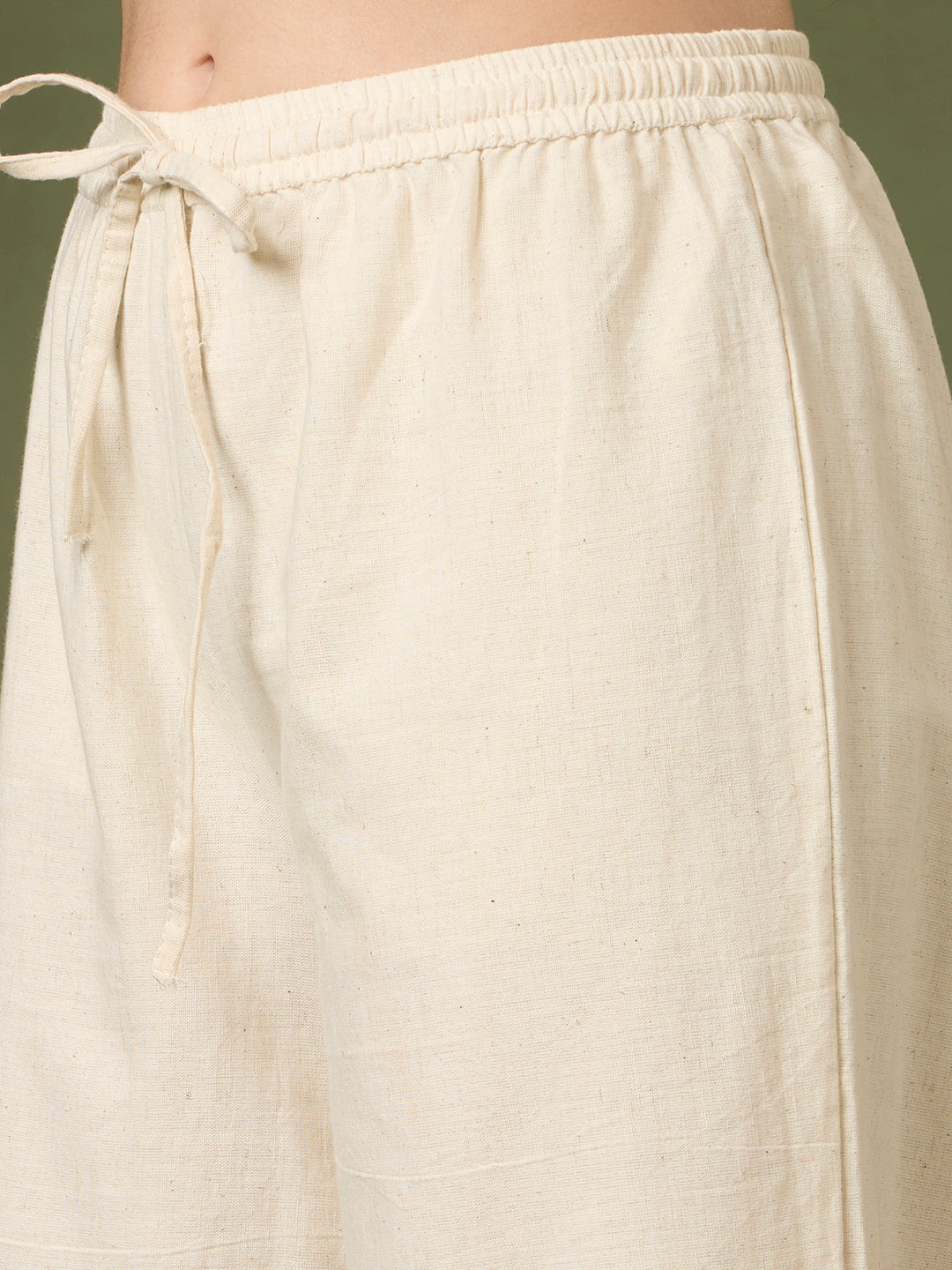 Solid Ostrich Threadwork Embroidered A-Line Co-ord Set - Off White