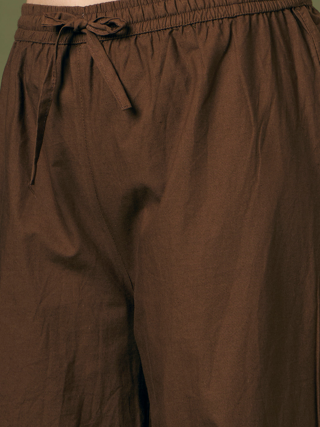 Solid Floral Embroidered A-Line Co-ord Set - Brown