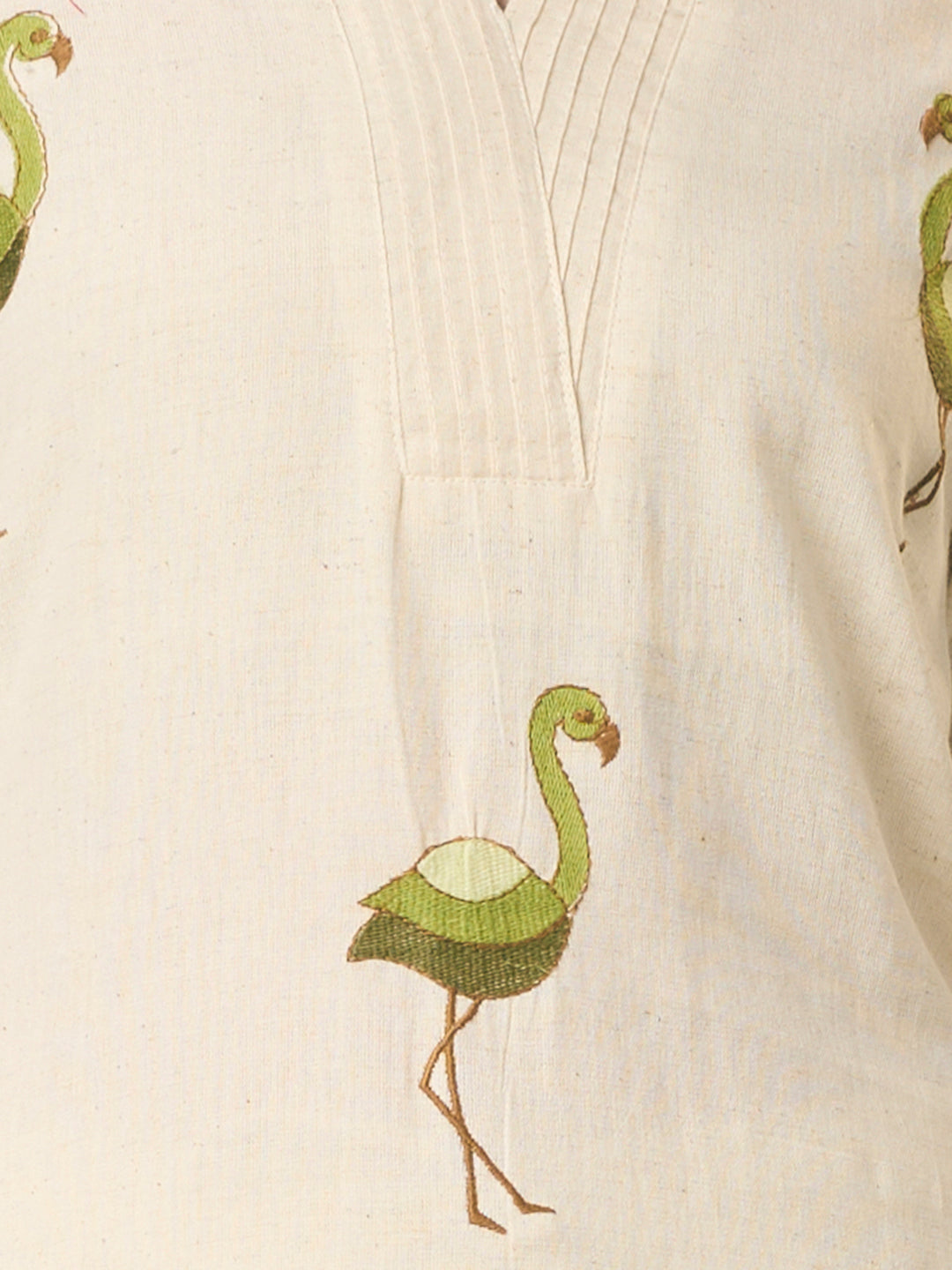 Solid Ostrich Threadwork Embroidered A-Line Co-ord Set - Off White