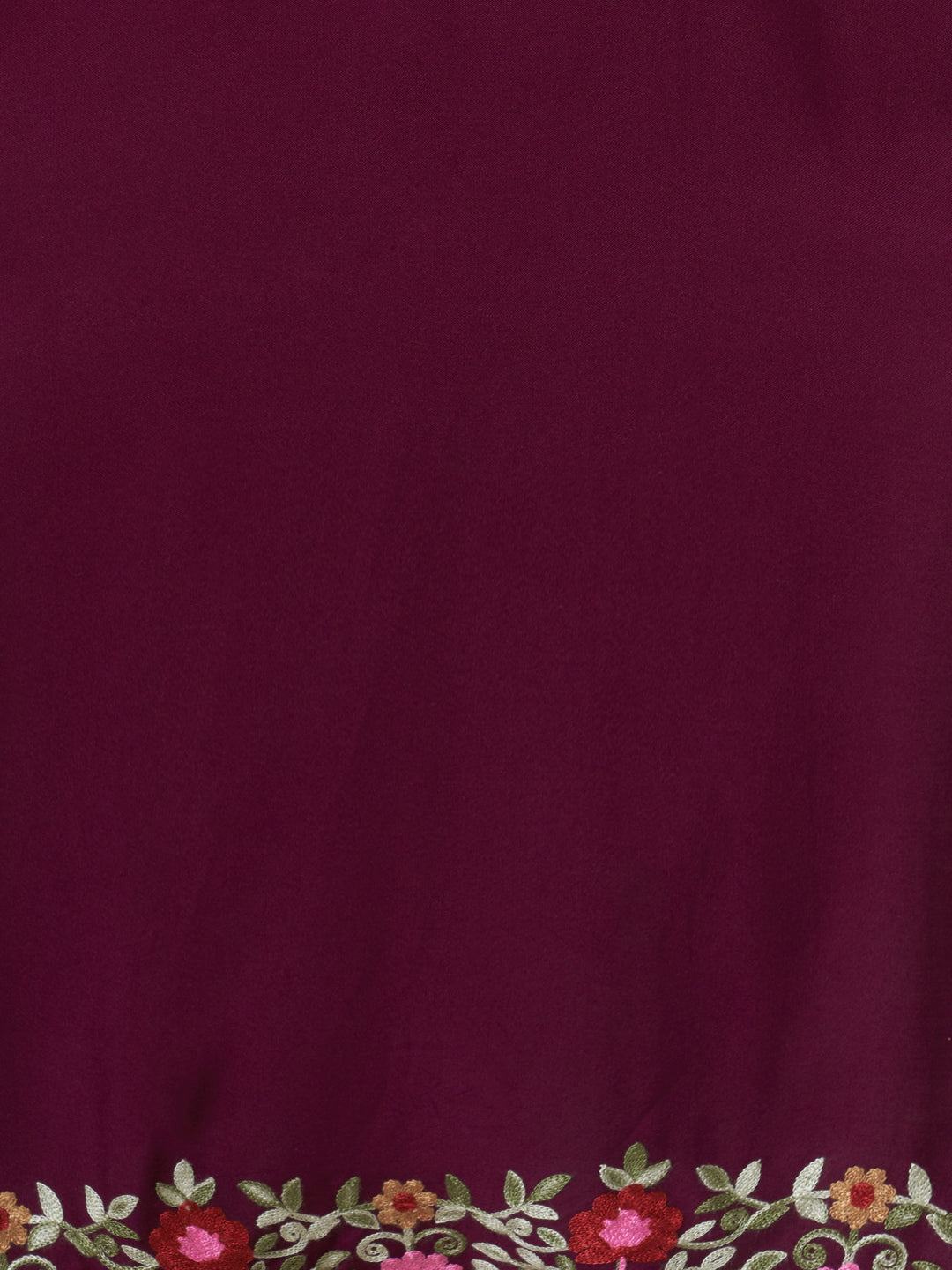 Solid Floral Embroidered Straight Fit Kurta - Wine