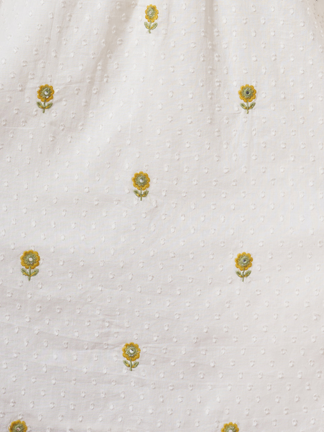 Solid Cotton Dobby Floral Embroidered A-Line Co-ord Set - White