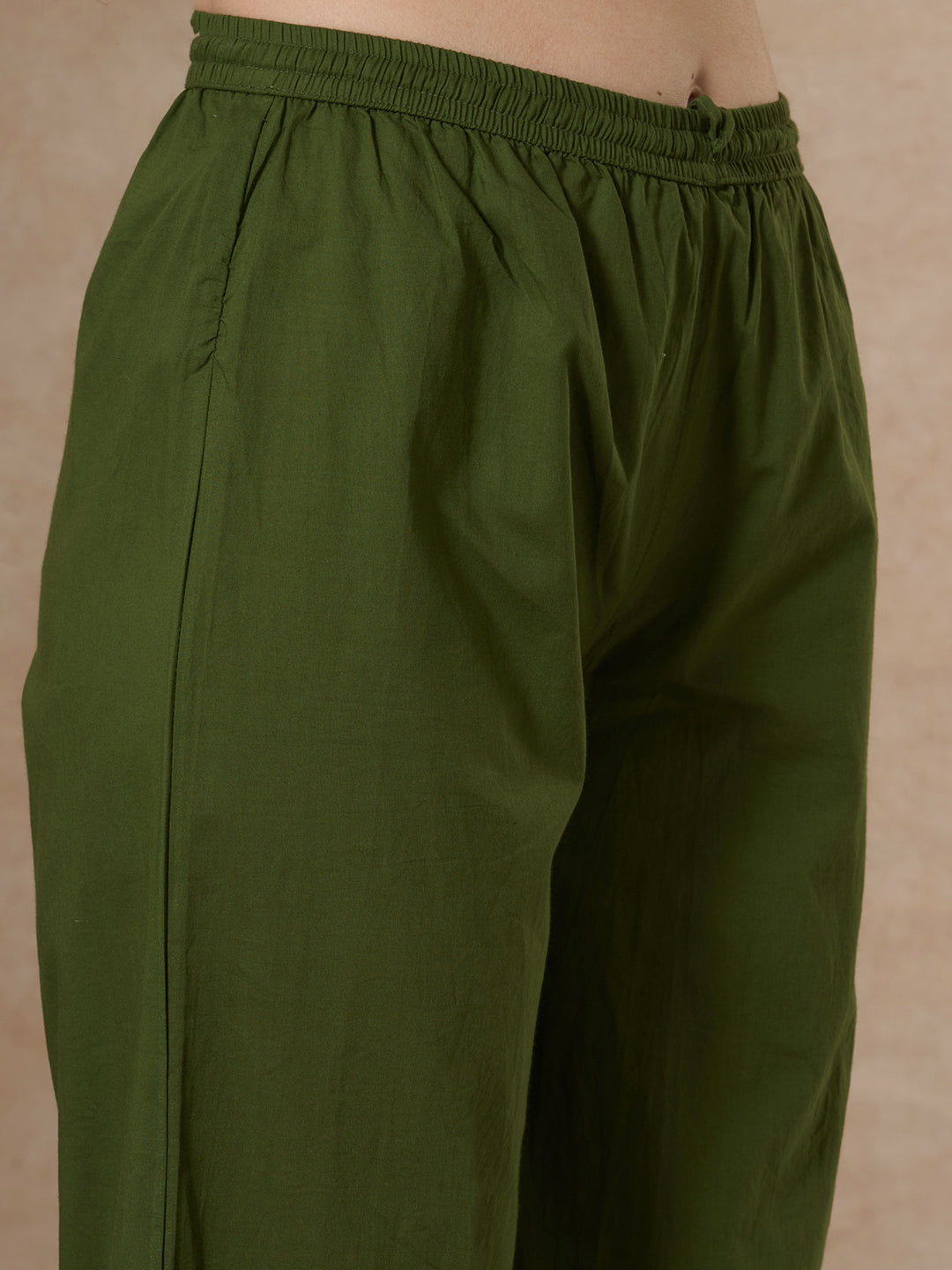 Solid Floral Embroidered A-Line Kurta with Palazzo and Dupatta - Green