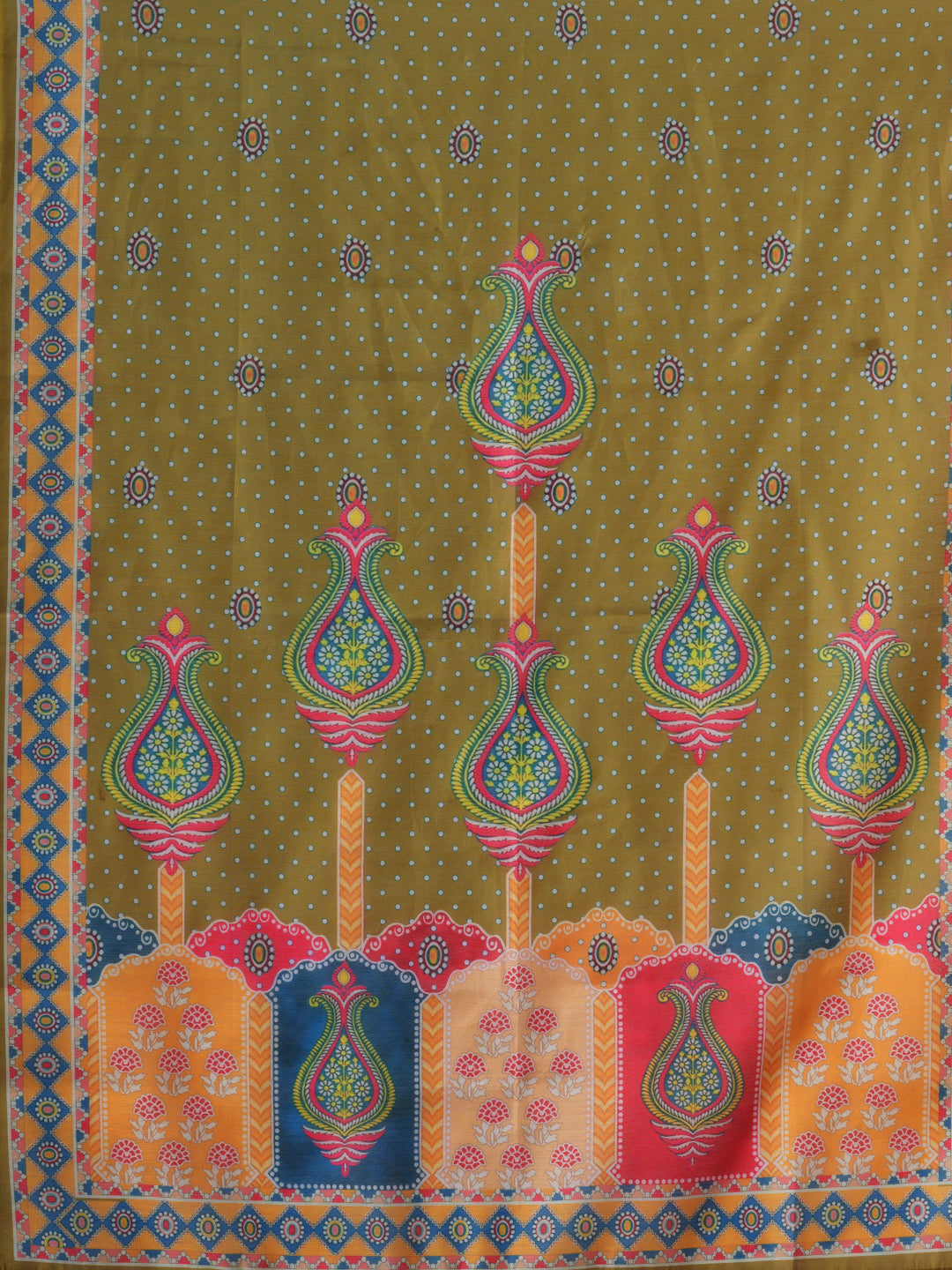 Solid Ethnic Printed Straight Kurta with Pant & Dupatta - Lime Green