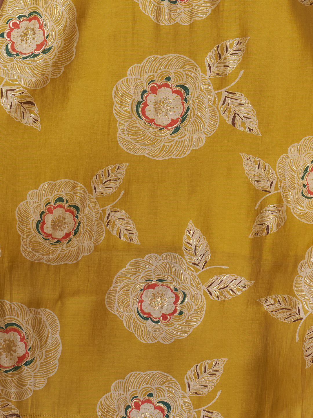 Festive Floral Foil Printed Embroidered Straight Cut Kurta with Pant & Dupatta - Lime Green