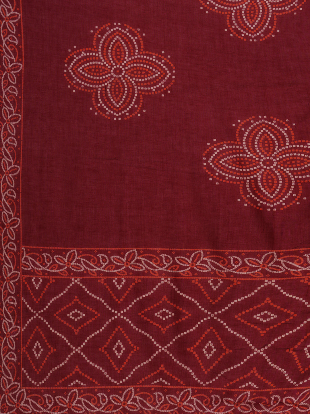 Bandhani Printed Embroidered Straight Fit Kurta with Pant and Dupatta - Maroon