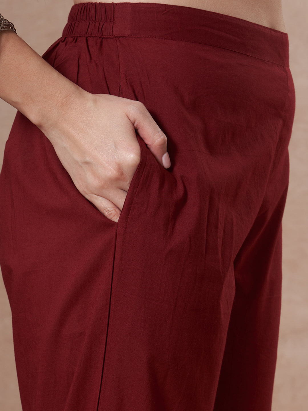 Bandhani Printed Embroidered Straight Fit Kurta with Pant and Dupatta - Maroon