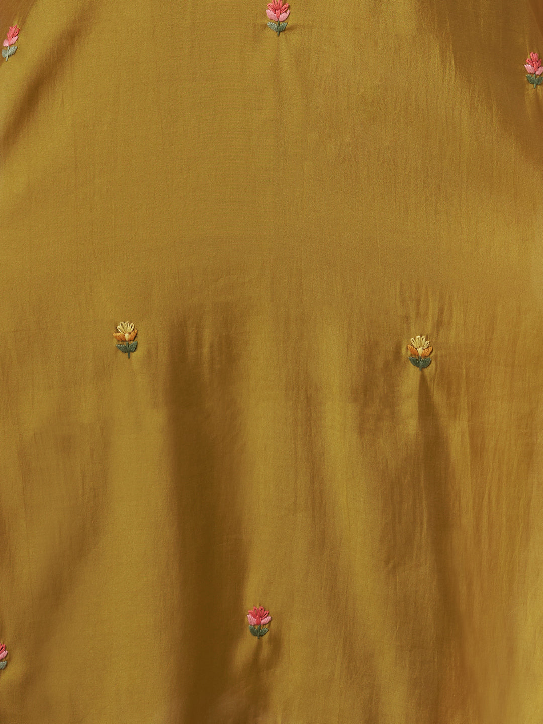 Solid Floral Embroidered Straight Fit Kurta - Mustard