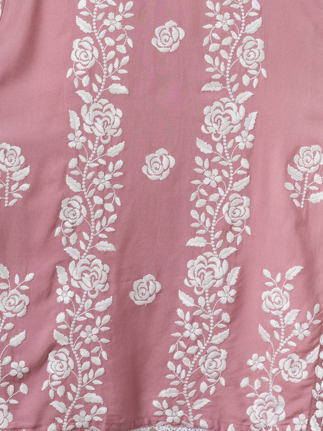 Solid Floral Chikankari Embroidered Straight Fit Kurta - Pink