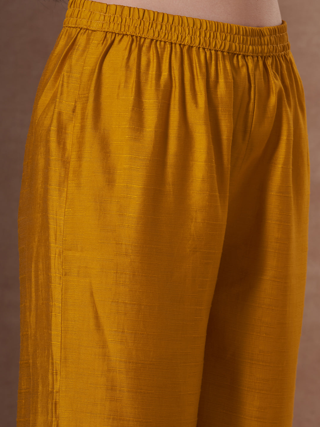 Solid Ethnic Zari Embroidered A-Line Co-ord Set - Mustard