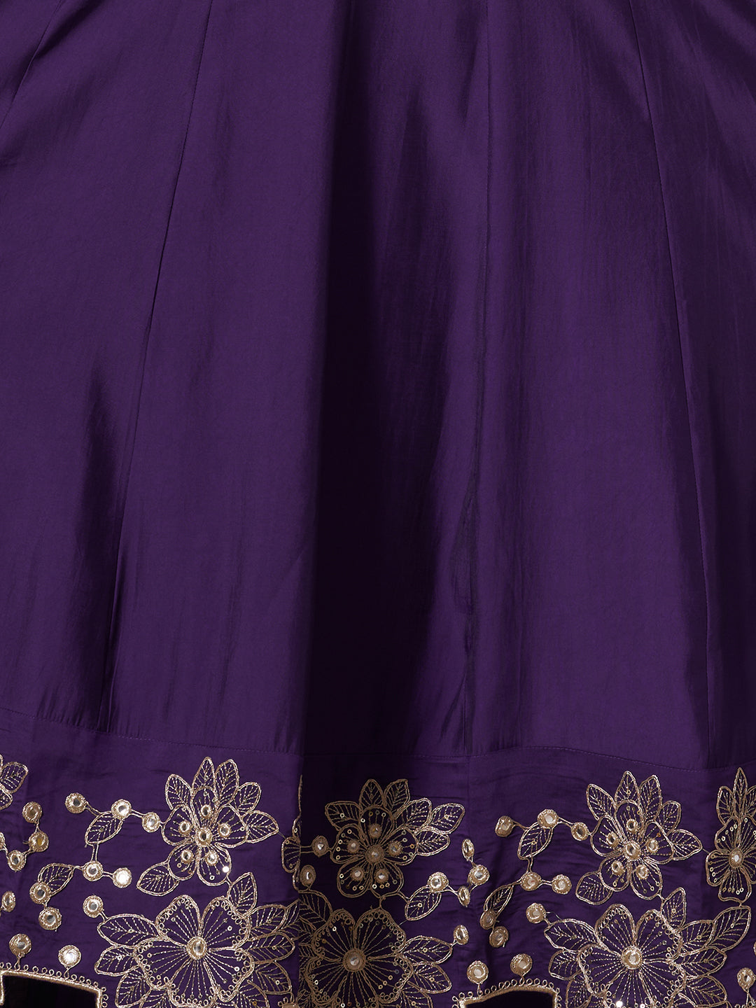 Solid Floral Embroidered Anarkali Flared Kurta with Pant and Dupatta - Purple