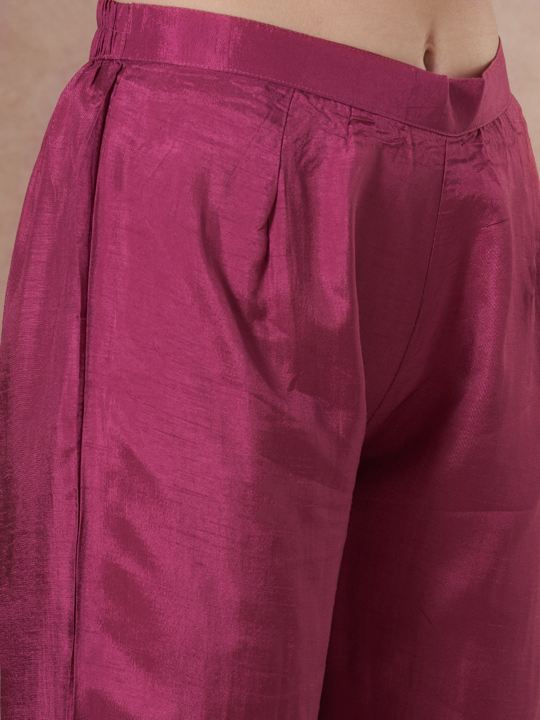 Festive Ethnic Hand Embroidered Straight Fit Kurta with Pant and Dupatta - Magenta