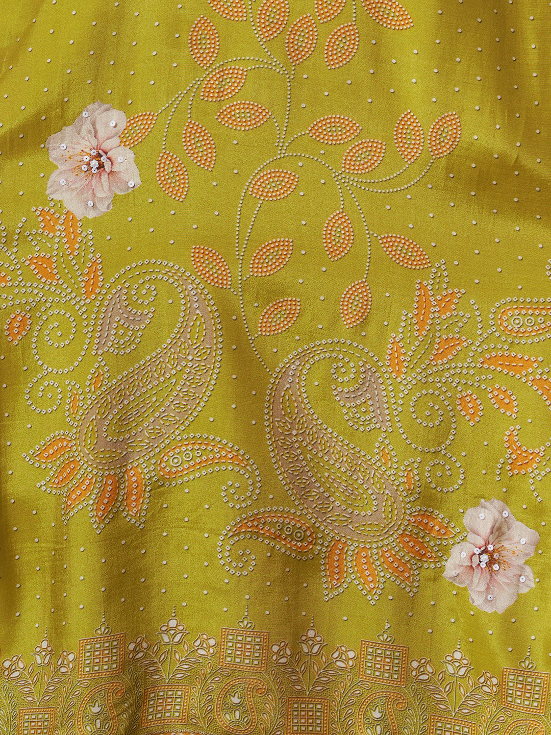 Floral Printed Embroidered Straight Fit Kurta with Pant and Dupatta - Lime Green