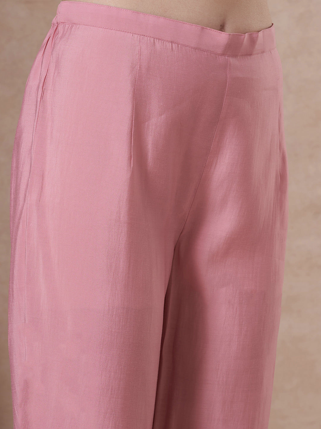 Solid French Knot Embroidered Straight Fit Kurta with Pant and Dupatta - Pink