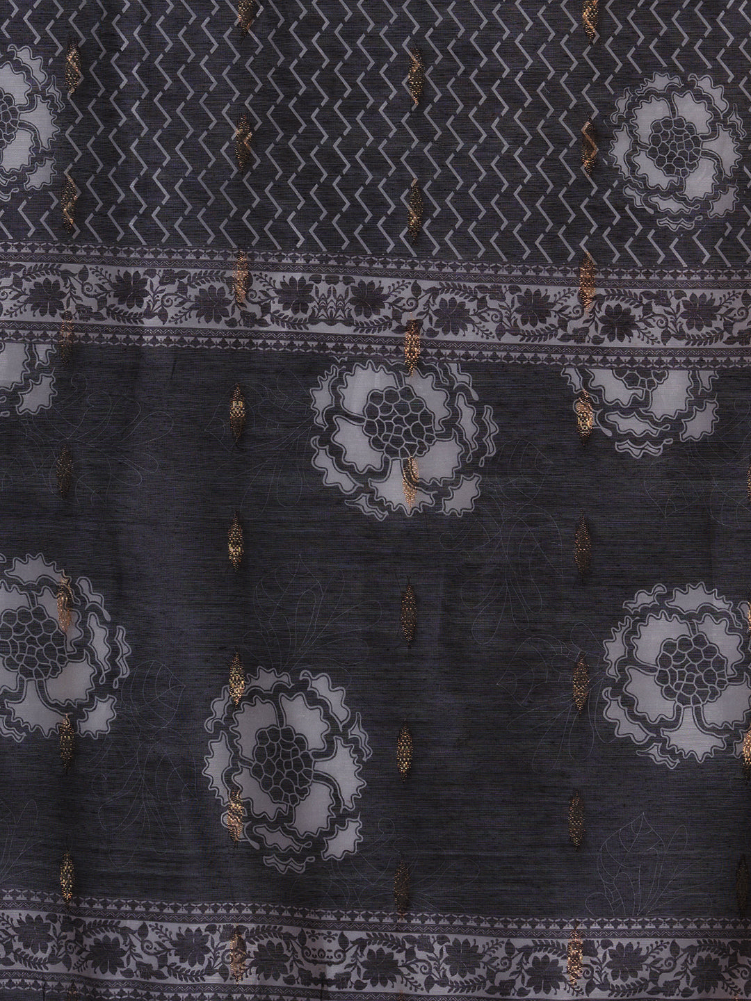 Abstract Floral Printed Straight Fit Kurta with Pant and Dupatta - Black