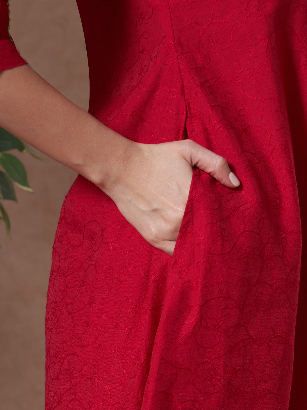 Solid Floral Embroidered A-Line Kurta with Palazzo & Dupatta - Rani