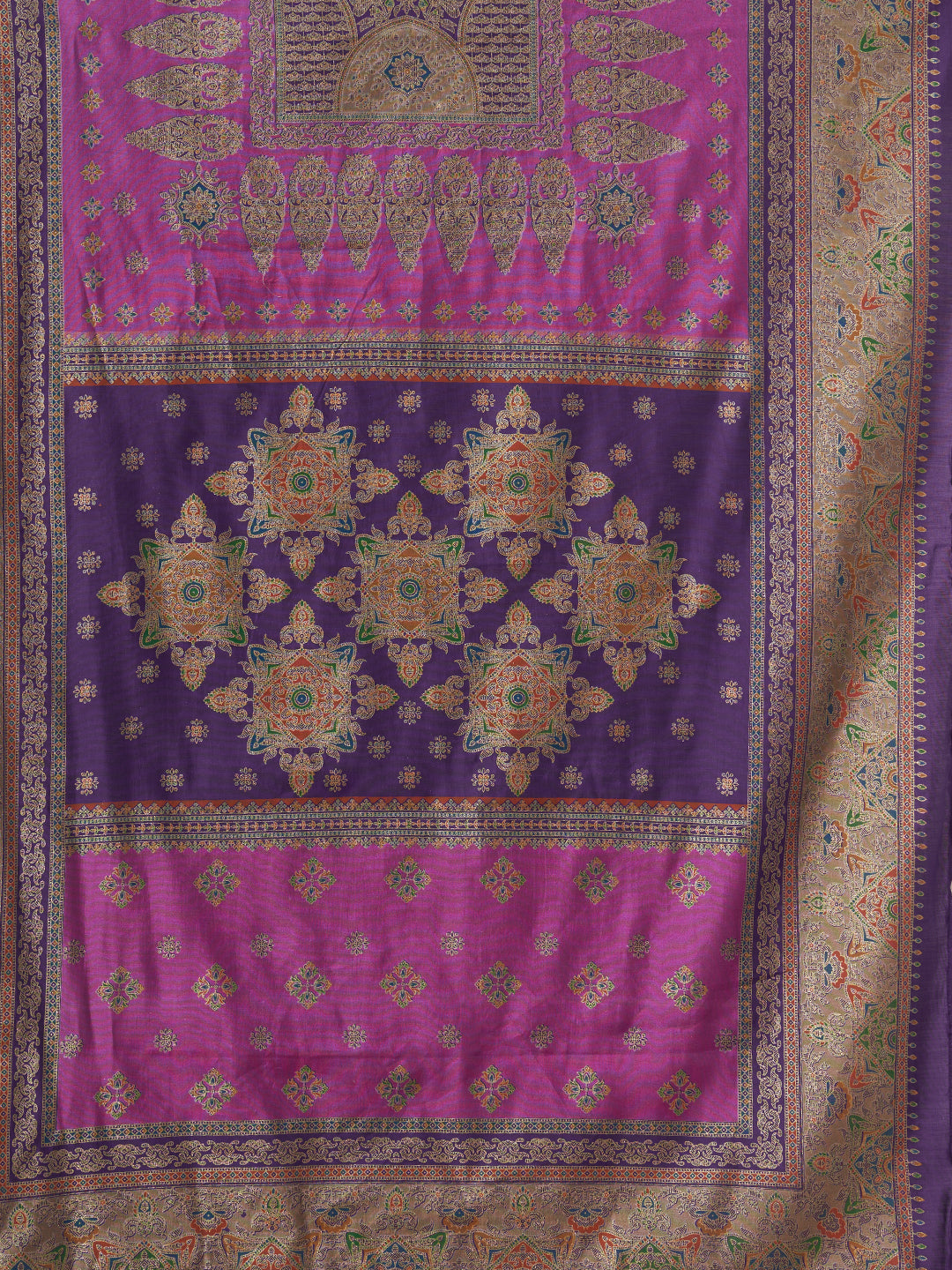 Ethnic Foil Printed A-Line Paneled Kurta with Pant & Dupatta - Purple