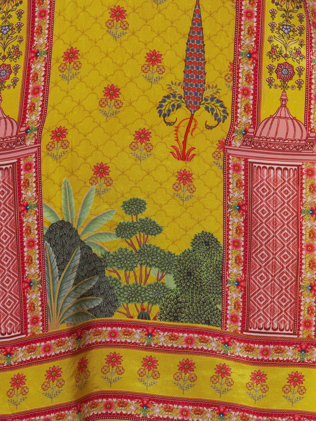 Ethnic Printed Straight Fit Kurta with Pant and Dupatta - Yellow