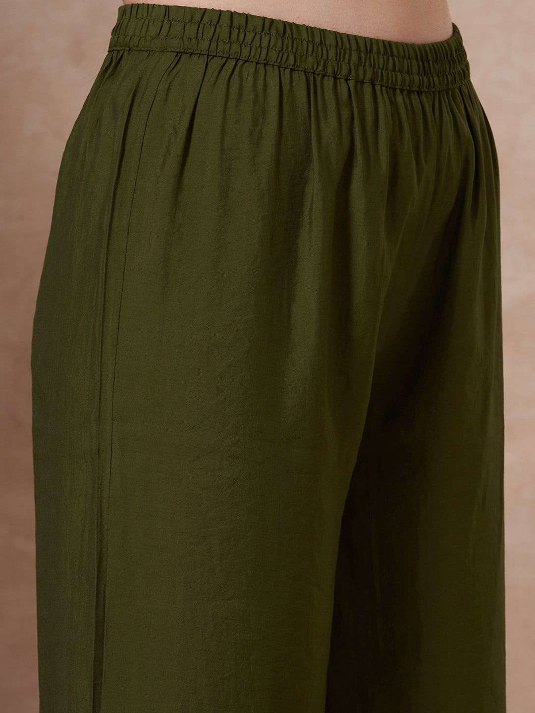 Solid Floral Embroidered A-Line Kurta with Palazzo & Dupatta - Green