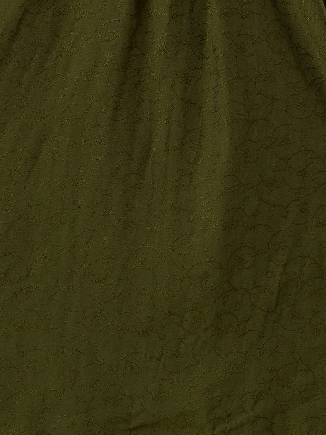 Solid Floral Embroidered A-Line Kurta with Palazzo & Dupatta - Green