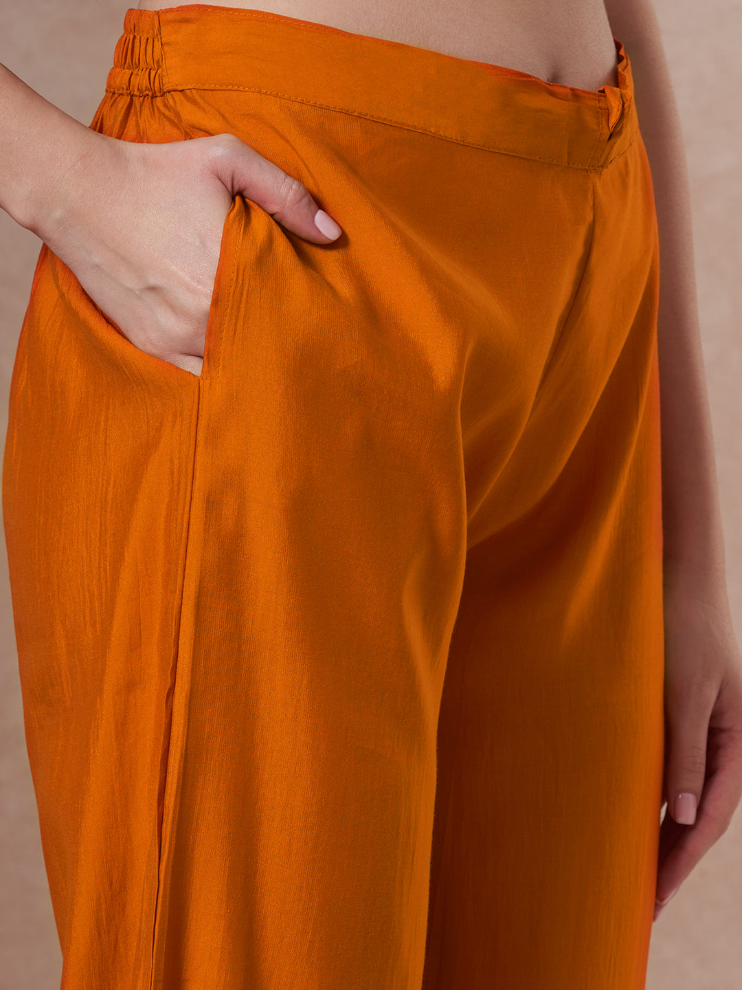 Festive Zari Embroidered A-Line Kurta with Palazzo and Dupatta - Orange