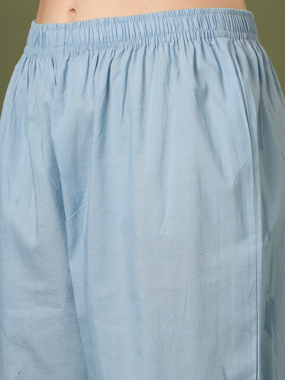 Abstract Floral Printed Schiffli Straight Kurta with Pant & Dupatta - Blue