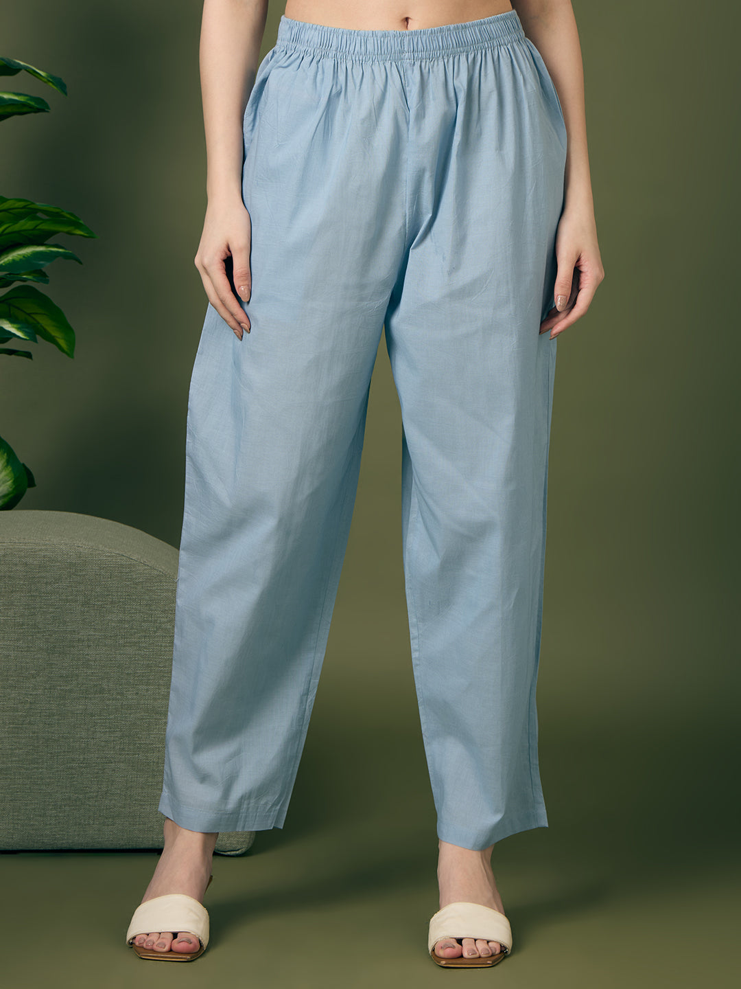 Abstract Floral Printed Schiffli Straight Kurta with Pant & Dupatta - Blue